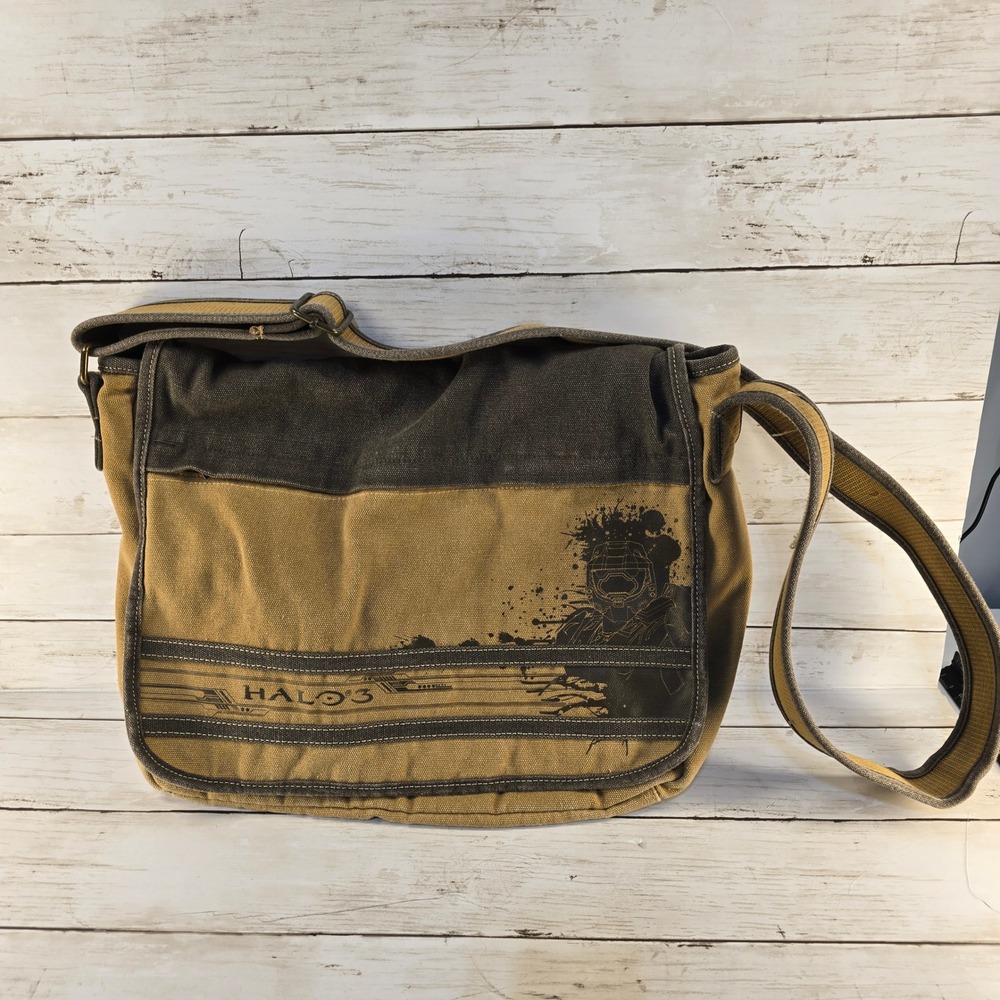 Halo 3 Master Chief Messenger Bag Vintage 2007 Microsoft Canvas Tan Olive Drab